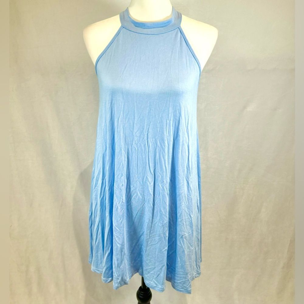 Sky blue halter swing soft jersey knit dress size small